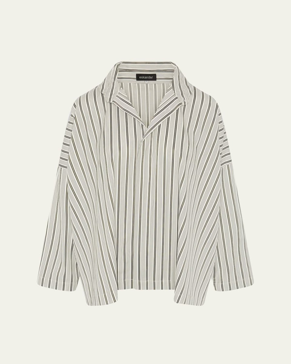 Wide Longer-Back Shirt With Double-Stand Collar (Mid Plus Length)